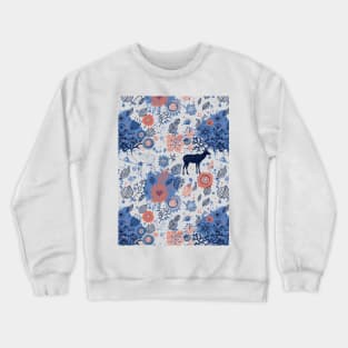 Blue Forest Deer Pattern Crewneck Sweatshirt